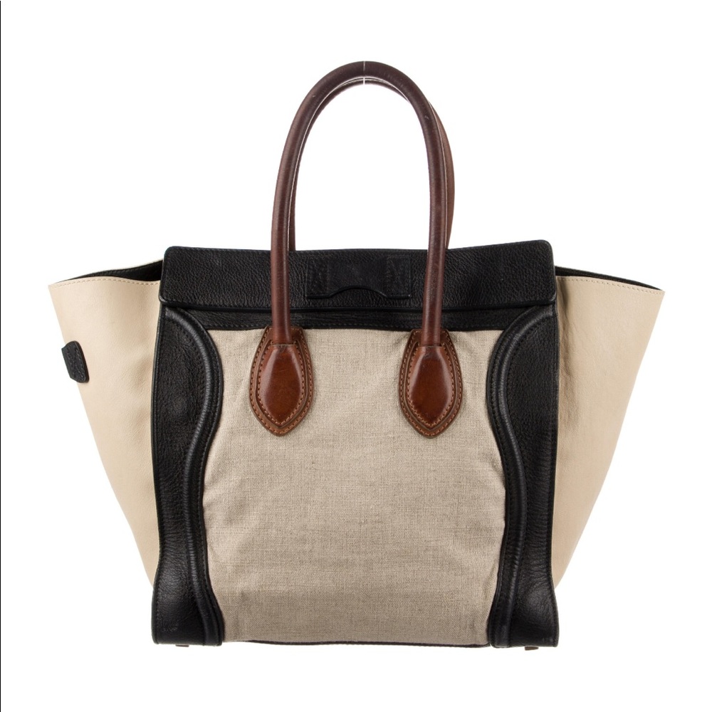 Auth Celine Calfskin Canvas Mini Tricolor Tri-Color Luggage Tote Bag - Picture 5 of 15